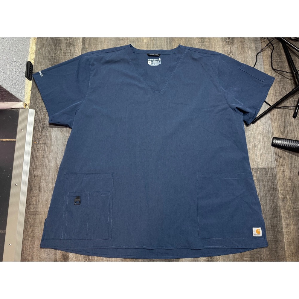 Carhartt Force Modern Fit Scrub Top Mens 3XL Navy Blue V-Neck C12110 Pocket